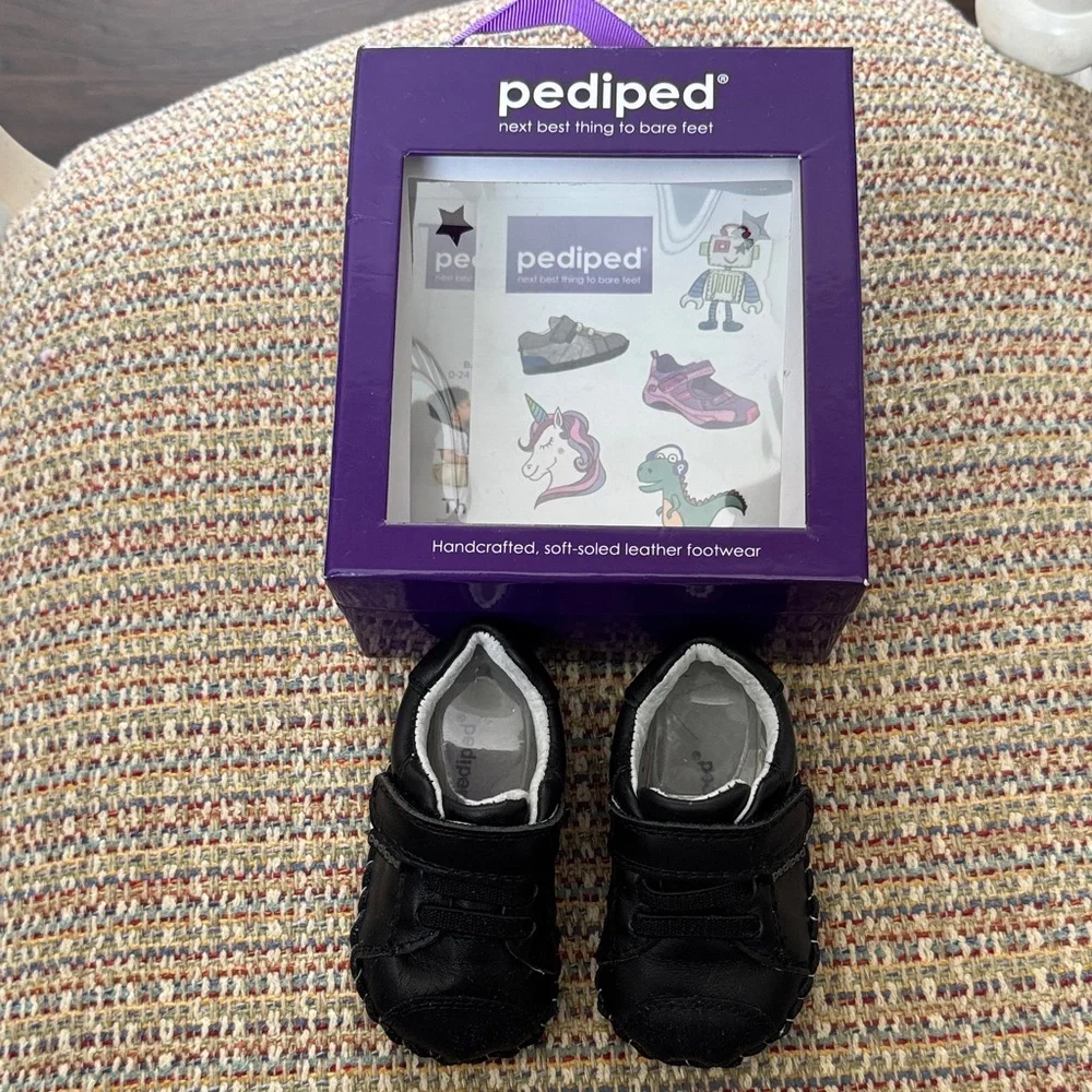 Pediped Black Leather Baby Walker Shoes